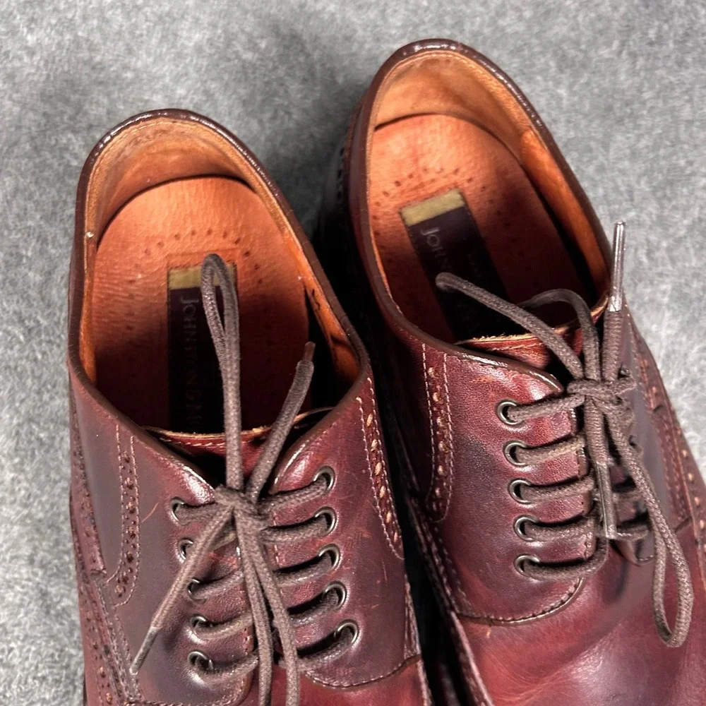 Johnston Murphy Wingtip Derby Oxford Dress Shoes Men 8.5M Burgundy Leather Italy